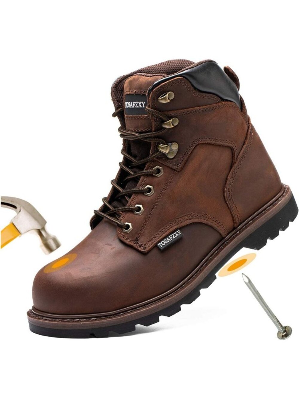 Durable Waterproof Steel Toe Work Boots for Men | Non-Slip Crazy-Horse Leather